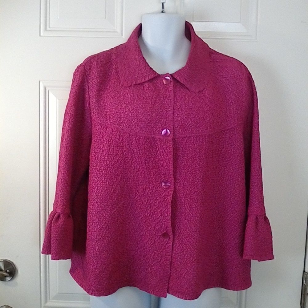 Rafael fuchsia button front blouse with 3/4 sleeve